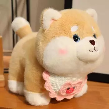 Birthday Hat Cute And Cartoon Pattern Knitted Scarf Shiba Inu Cartoon Plush Toy Pink Pig