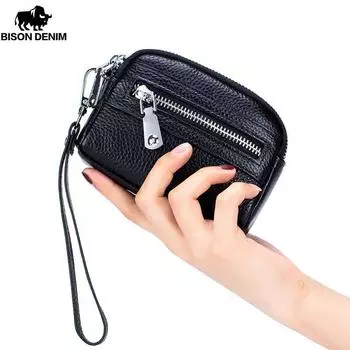 BISON DENIM Модный женский кошелек с двойной молнией, маленький кошелек для монет бордовый