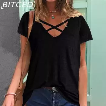 BITCED Летняя женская футболка с коротким рукавом S серый