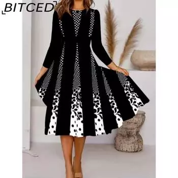 BITCED Женская мода осень-зима с длинным рукавом и круглым вырезом повседневные платья S