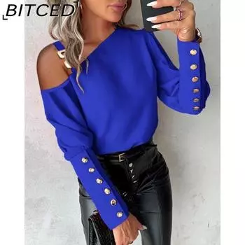 BITCED Женская мода повседневная однотонная рубашка с длинным рукавом на осень-зиму S чёрный