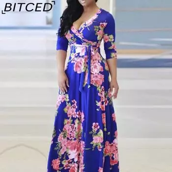 BITCED Женское платье с v-образным вырезом и принтом, длинное платье S белый