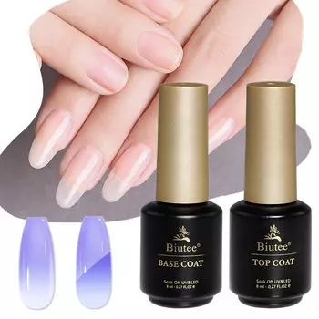 Biutee Top Coat Base Coat Set Pieces Gel Nail Set Base Coat Gel Top Coat Гелевое верхнее покрытие Совместимое с гелем верхнее покрытие Не требует протирания Длительный блеск Не требует протирания и 8 мл2 чистый