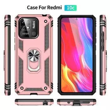Бизнес противоударный чехол для Redmi 10C, чехол Redmi 10C, чехол-держатель с кольцом, чехол для телефона Redmi 10 C Redmi10 C 220333QAG Funda For Redmi 10C чёрный