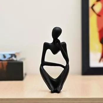 Black Abstract Thinker Resin Sculpture – Modern Deep Thinker Figurine for Home & Office Dcor | Small Contemporary Accent Piece