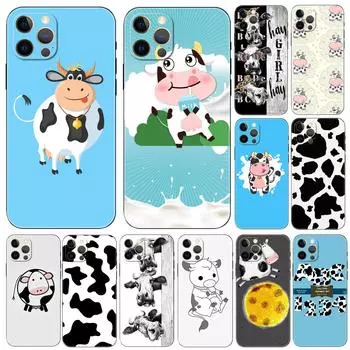 black and white cow phone case for iphone 5 5s 2020se 6 6s 7 8 plus x 10 XR XS 11 12 13 mini pro MAX black tpu back cover iphone 5 5S SE 2016