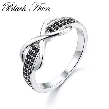 BLACK AWN Lucky Infinity Bow Обручальные кольца для женщин Черное ювелирное кольцо 6