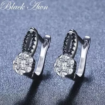 BLACK AWN Серьги-кольца с белым камнем Черные украшения