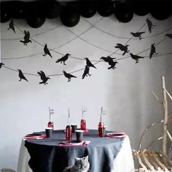 Black Black Crow Pull Banner Crow Pattern Crow Latte Art Easy Use Halloween Raven Pull Flag Kids Crow