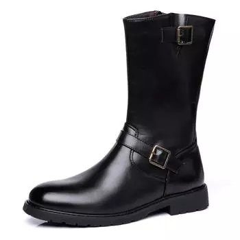 Black Buckle Strap Men s Motorcycle Boots Big Size 38-48 Rock Leather Boots For Man Comfort Fashion High Boots Man Cowboy Boots 38