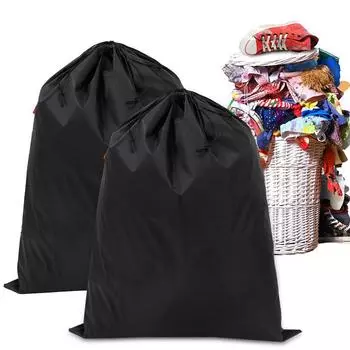 Black Foldable Storage Bags Waterproof Nylon Large Laundry Bag Machine Washable Sturdy Material Drawstring Closure 94x120cm чёрный
