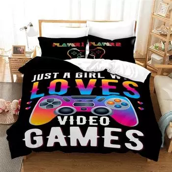 Black Games Gamepad Bedding Set Digital Printing Duvet Cover Set with Pillowcases Europe/Australia/USA Twin Full Queen King Size 135x200cm
