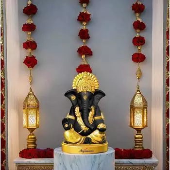 Black Ganesha Idol for Car Dashboard Item: Ganesh Ji, Ganpati Bappa Murti for Home Decor