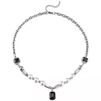 Black Gem Pendant Cold Wind Style Korean Style Necklace Pearl Necklace Clavicle Chain Female Choker серебряный