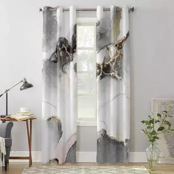 Black Gold Abstract Marble Window Curtains For Living Room Luxury Bedroom Decor Drapes Kitchen Window Treatments Curtains 135W x 60H(cm) x1