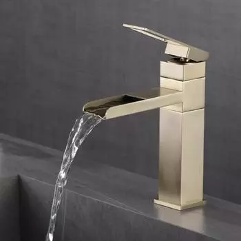 Black Gold Faucet Stainless Steel Waterfall Faucet Mixed Faucet Countertop Hot Cold Mixed Water Taps Bathroom Faucet Single Hole