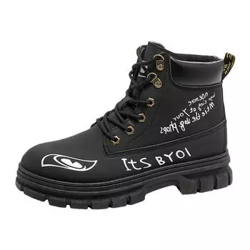 Black Graffiti Men s Motorcycle Boot High Top Platform Man Boots Trendy Streetwear Leather Ankle Boots for Men botas de cuero 39