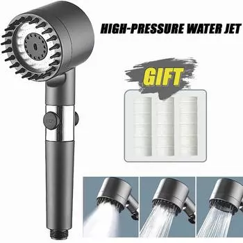 Black High Pressure Filter Shower Rain Shower 3 Modes Adjustable Booster Filter with Hose Bathroom Accessory Set