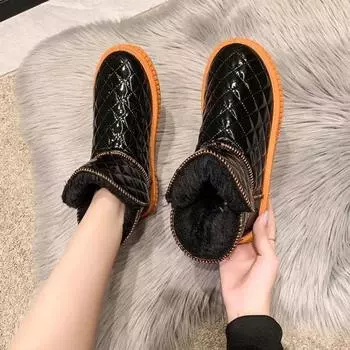 Black Ladies Snow Boots Chunky Ankle Female Shoes Round Toe Platform Boot Comfortable and Elegant Comfrtable Fashion Hot Booties 36
