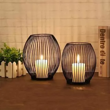 Черный Фонарь Канделябр Железная Проволока Подсвечник Птичья Клетка S