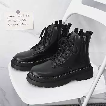 Black Men Boots Comfortable Ankle Boots Men Korean Casual Shoes Male 2024 Lace Up Outdoor Good Quality Shoes Men Autumn 6.5