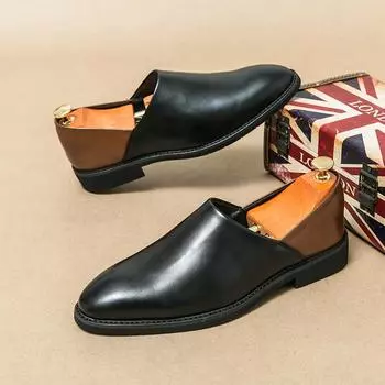 Black Men Loafers Patent Leather Solid Slip-On Round Toe Men s Formal Shoes Business Size 38-46 38 чёрный
