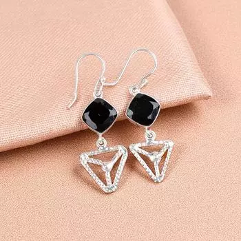 Black Onyx Gemstone 925 Sterling Silver Jewelry Handcrafted Boho Earrings 2.00 EE-45-18