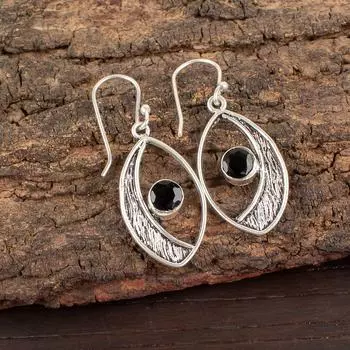 Black Onyx Gemstone 925 Sterling Silver Jewelry Handmade Earrings 1.60 For Gift EE-61-18