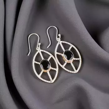 Black Onyx Gemstone 925 Sterling Silver Jewelry Handmade Dangle Earrings 2.00 EE-48-15