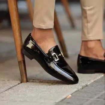 Black Patent Men Loafers Pu Leather Slip-On Round Toe Solid Spring Autumn Handmade Men s Casual Shoes for Business Plus Size 6