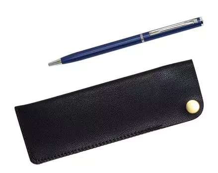 Black pen case with a slim rotating ballpoint pen set in blue snap-closure (5-pack) (T23-NK01B-PD04-L-5) синий