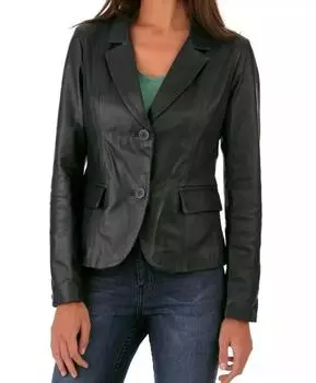 Black Real Lambskin Genuine Women Button Stylish Classic Blazer Leather Party S чёрный