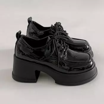 Black retro platform small leather shoes women s new summer skirt Mary Jane single shoes retro style 35