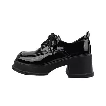 Black retro platform small leather shoes women s new summer skirt heightening versatile thick heel single shoes 35