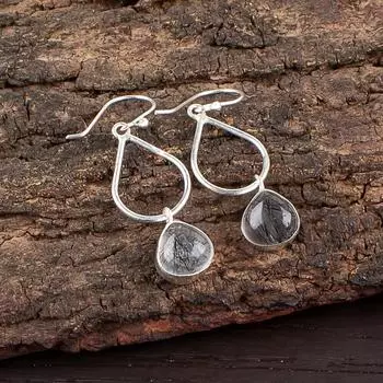 Black Rutile Gemstone 925 Sterling Silver Jewelry Handmade Stylish Earrings1.90 EE-19-24
