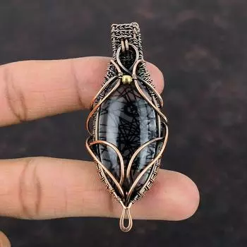 Black Rutile Pendant Copper Wire Wrapped Pendant Dainty Gemstone Pendant Designer Copper Jewelry Handmade Pendant Wire Wrap Jewelry For Gift