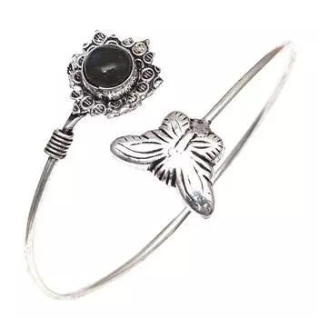 Black Spinal Gemstone Handmade Silver Jewelry Cuff Bracelets 7 Adjustable