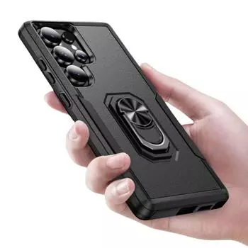 Black Stand Cover Case for Samsung Galaxy S24 Ultra FE Plus Shockproof Ring Cases for Galaxy S24 FE чёрный