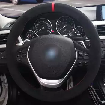 Black suede steering wheel cover for BMW F20 F21 F22 F23 F30 F31 F34 F32 F33 Black thread