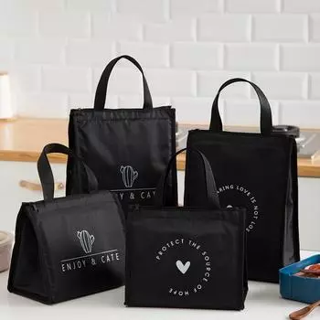 Black Thick Canvas Oxford Cloth Lunch Portable Insulation Bag Large Capacity Storage Bag чёрный