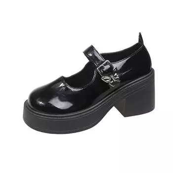 Black thick heel JK leather shoes women s autumn new with skirt Mary Jane shoes student versatile 35