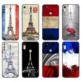 Black tpu Case For Huawei Honor 8a Prime 8s Prime 9 Lite honor 9A 9C 9X Premium 9x Pro 9S Case France Flag Paris Eiffel Tower honor 8A