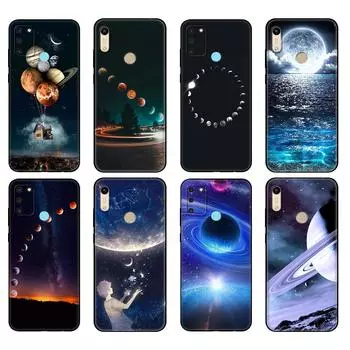 Черный чехол из ТПУ для Huawei Honor 8a Prime 8s Prime 9 Lite honor 9A 9C 9X Premium 9x Pro 9S Sky Space planet Moon stars Design honor 8A