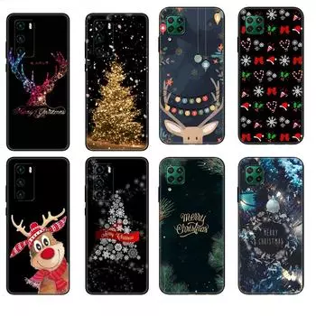 Black tpu Case For Huawei P30 Lite P30 Pro P40 Case For Huawei P40 LITE E P Smart 2020 Case Cover Christmas Gift Santa huawei P30 Pro