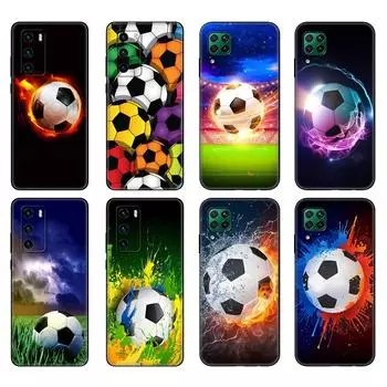 Black tpu Case For Huawei P30 Lite P30 Pro P40 Case For Huawei P40 LITE E P Smart 2020 Case Cover Fire Football huawei P Smart 2020