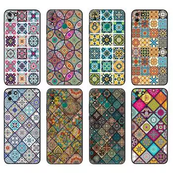 Black tpu Case For Huawei Y9S Y6S Y8S Y5P Y7P Y8P Case For Huawei Y5 lite Prime Y6 Cover 3D Emboss Vintage Retro Lattice Flower huawei Y8P