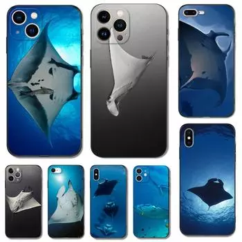 Black tpu case for iphone 14 13 12 11 mini pro MAX 5 5s se 2020 6 6s 7 8 plus x 10 XR XS cover Animal manta ray iphone 5 5S SE 2016