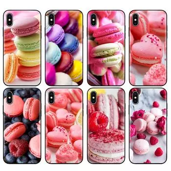 Black tpu case for iphone 5 5s SE 2020 6 6s 7 8 plus x 10 case cover for iphone XR XS 11 pro MAX food for Macarons Biscuits iphone 5 5S SE