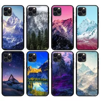 Black tpu case for iphone 5 5s se 2020 6 6s 7 8 plus x 10 XR XS 11 12 mini pro MAX back cover Winter Snow Mountain Scene iphone 5 5S SE