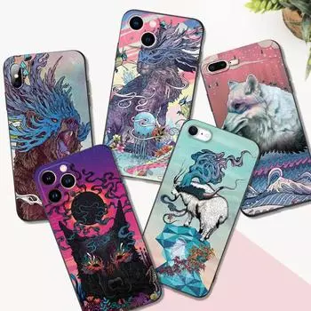 Black tpu case for iphone 5 5s se 2020 6 6s 7 8 plus x 10 XR XS 11 12 13 mini pro MAX back cover Shanhaijing illustration iphone 12pro MAX